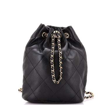Chanel Logo Script Drawstring Chain Backpack Quilted Shiny Lambskin Small