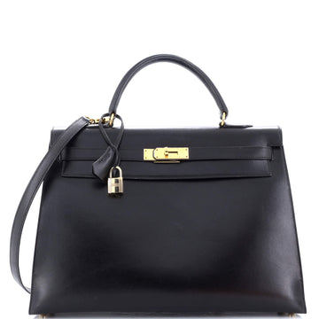Hermes Kelly Handbag Black Box Calf with Gold Hardware 35