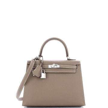 Hermes Kelly Handbag Grey Epsom with Palladium Hardware 25
