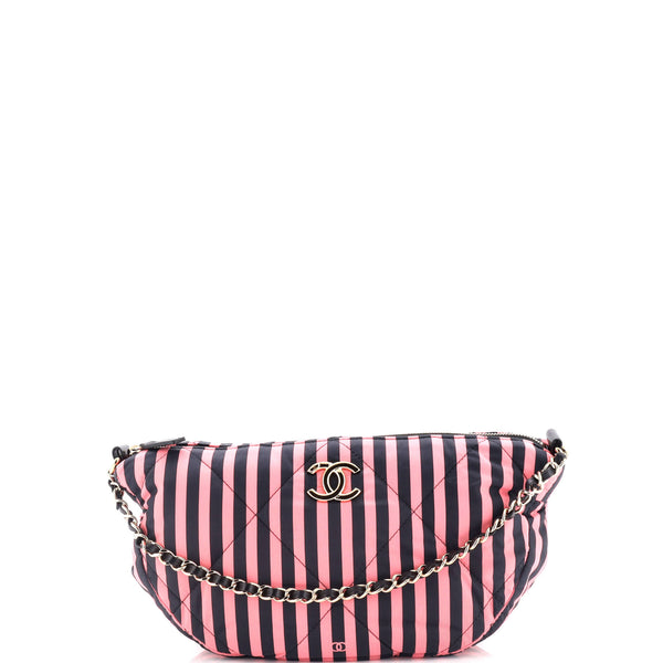 Chanel CC Convertible Chain Zip Hobo Quilted Striped Nylon 308837
