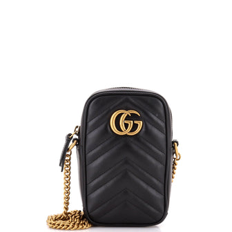 Gucci GG Marmont Vertical Phone Crossbody Bag Matelasse Leather Mini