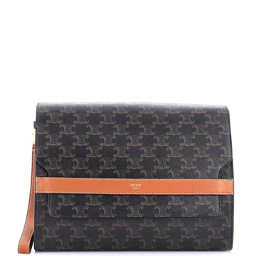 Celine Flap Wristlet Pouch Triomphe Coated Canvas