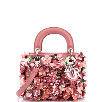 Christian Dior Lady Dior Flower Charm Bag Embellished Leather Mini
