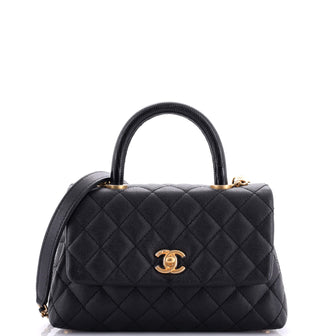 Chanel Coco Top Handle Bag Quilted Caviar with Snakeskin Mini