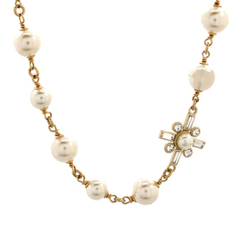 Chanel CC Station Long Necklace Metal with Faux Pearls and Crystals