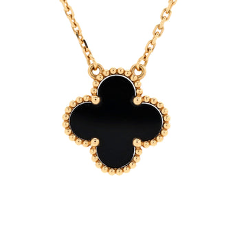 Van Cleef & Arpels Vintage Alhambra Pendant Necklace 18K Yellow Gold and Onyx