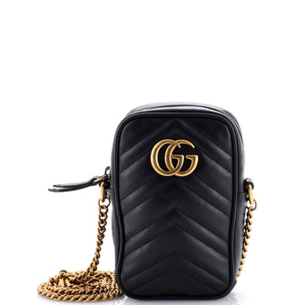 Gucci GG Marmont Vertical Phone Crossbody Bag Matelasse Leather Mini