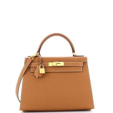 Hermes Kelly Handbag Brown Epsom with Gold Hardware 28