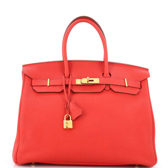 Hermes Birkin Handbag Red Togo with Gold Hardware 35