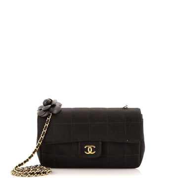 Chanel Camellia Chocolate Bar Flap Bag Quilted Satin Mini