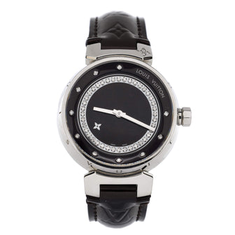 Louis Vuitton Tambour Disc Quartz Watch Stainless Steel and Monogram Vernis with Diamond Markers and Dial 34