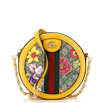 Gucci Ophidia Round Shoulder Bag Flora GG Coated Canvas Mini