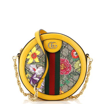 Gucci Ophidia Round Shoulder Bag Flora GG Coated Canvas Mini