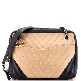 Chanel CC Charm Camera Bag Chevron Lambskin Medium