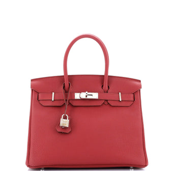 Hermes Birkin Handbag Red Togo with Palladium Hardware 30