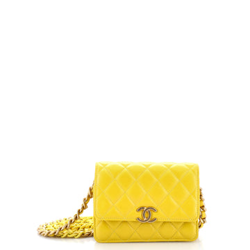 Chanel Lacquered Metal CC Clutch with Chain Quilted Lambskin