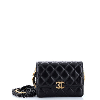 Chanel Lacquered Metal CC Clutch with Chain Quilted Lambskin