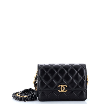 Chanel Lacquered Metal CC Clutch with Chain Quilted Lambskin