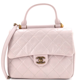 Chanel Gold Bar Top Handle Bag Quilted Aged Calfskin Medium