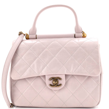 Chanel Gold Bar Top Handle Bag Quilted Aged Calfskin Medium