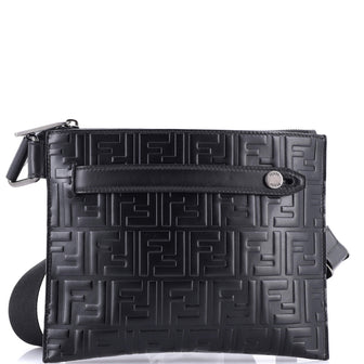 Fendi Messenger Bag Zucca Embossed Leather Medium