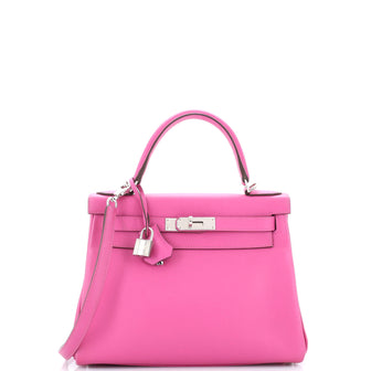 Hermes Kelly Handbag Pink Evercolor with Palladium Hardware 28