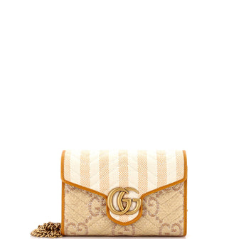 Gucci GG Marmont Chain Wallet Matelasse Jumbo GG Raffia with Stripes Mini