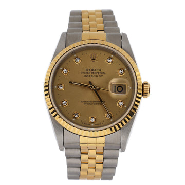Rolex Oyster Perpetual Datejust Automatic Watch Stainless Steel and Yellow Gold with Diamond Markers 36