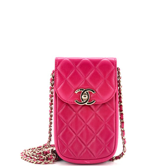Chanel CC Flap Phone Holder Crossbody Bag Quilted Lambskin