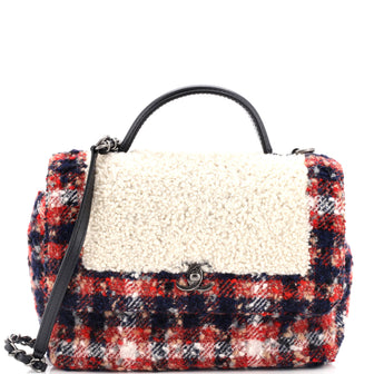 Chanel Top Handle Bag Shearling with Tweed Small
