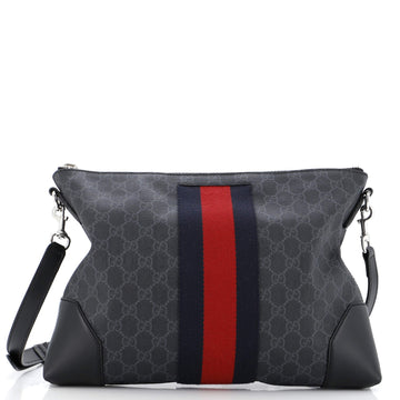 Gucci Web Zip Flat Messenger GG Coated Canvas Medium