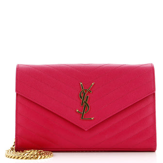 Saint Laurent Classic Monogram Wallet on Chain Matelasse Chevron Leather Medium