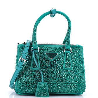Prada Galleria Double Zip Tote Crystal Embellished Satin Mini