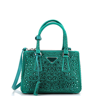 Prada Galleria Double Zip Tote Crystal Embellished Satin Mini