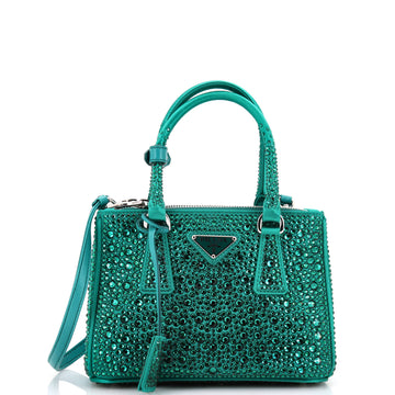 Prada Galleria Double Zip Tote Crystal Embellished Satin Mini