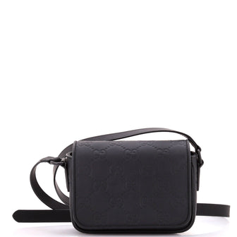 Gucci Flap Crossbody Bag GG Rubber Effect Leather Super Mini