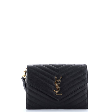 Saint Laurent Classic Monogram Envelope Wristlet Clutch Matelasse Chevron Leather