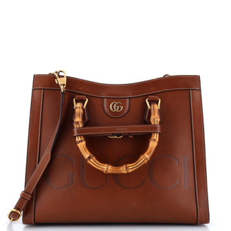 Gucci Diana NM Logo Bamboo Handle Tote Embossed Leather Medium