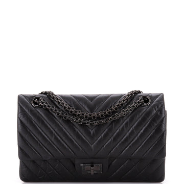 Chanel So Black Reissue 2.55 Flap Bag Chevron Aged Calfskin 225