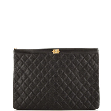 Chanel Boy O Case Clutch Quilted Caviar Large