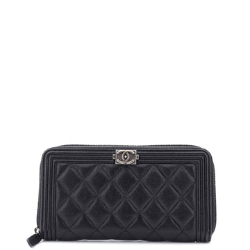 Chanel Boy Zip Around Wallet Quilted Caviar Long