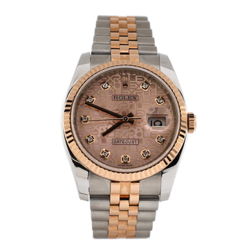 Rolex Oyster Perpetual Datejust Automatic Watch Stainless Steel and Rose Gold with Diamond Markers 36