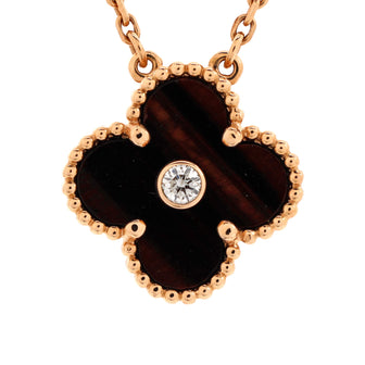 Van Cleef & Arpels Vintage Alhambra Pendant Necklace 18K Rose Gold and Tiger Eye with Diamond