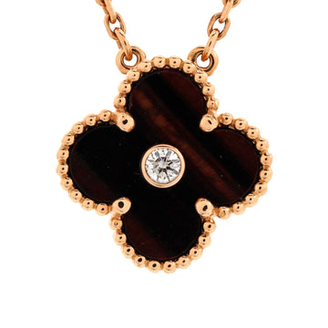 Van Cleef & Arpels Vintage Alhambra Pendant Necklace 18K Rose Gold and Tiger Eye with Diamond