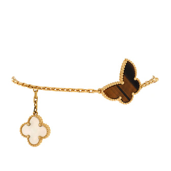 Van Cleef & Arpels Lucky Alhambra 4 Motifs Bracelet 18K Yellow Gold with Carnelian, Malachite, Mother of Pearl and Tiger Eye