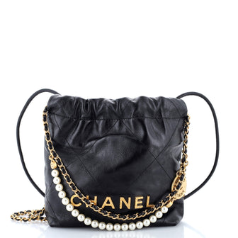 Chanel 22 Chain Hobo Quilted Calfskin with Pearl Chain Mini