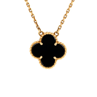 Van Cleef & Arpels Vintage Alhambra Pendant Necklace 18K Yellow Gold and Onyx