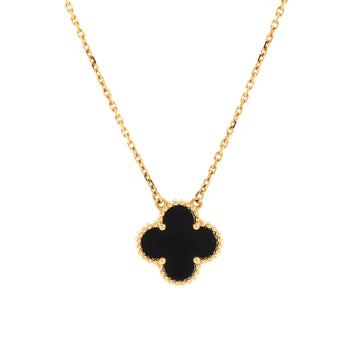Van Cleef & Arpels Vintage Alhambra Pendant Necklace 18K Yellow Gold and Onyx