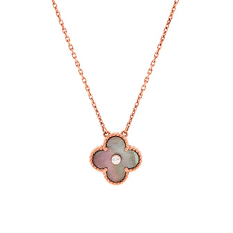 Van Cleef & Arpels Vintage Alhambra Pendant Necklace 18K Rose Gold and Mother of Pearl with Diamond