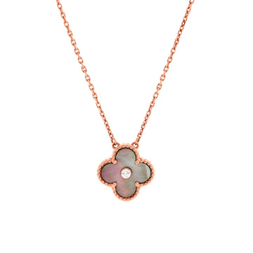 Van Cleef & Arpels Vintage Alhambra Pendant Necklace 18K Rose Gold and Mother of Pearl with Diamond